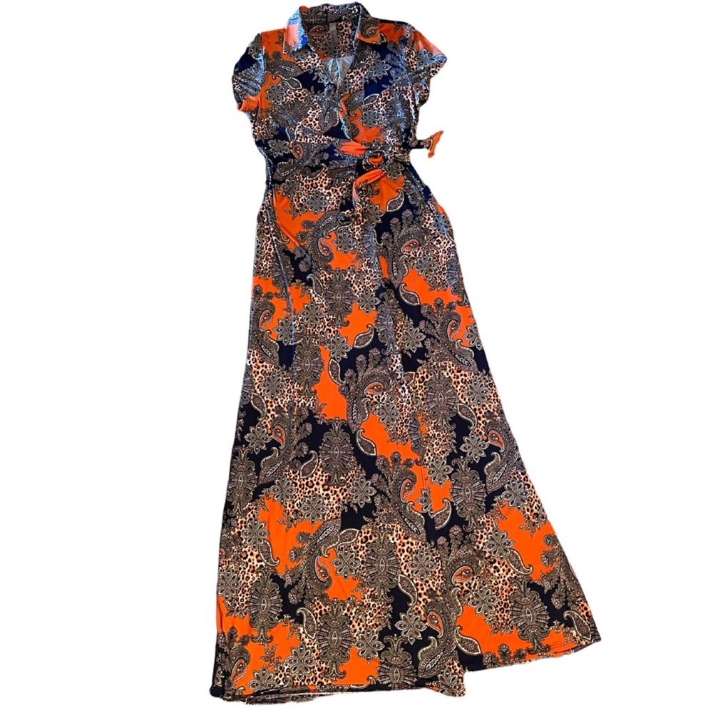 Mixed media MAXI DRESS by S-Twelve Size Large Main colors: navy blue & o… - Picture 2 of 10